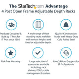 StarTech.com 4-Post 12U Mobile Open Frame Server Rack, 19" Network Rack with Casters, Rolling Rack for Computer/AV/Data/IT Equipment