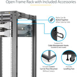 StarTech.com 4-Post 25U Mobile Open Frame Server Rack, 19in Network Rack with Casters, Rolling Rack for Computer/AV/Data/IT Equipment 