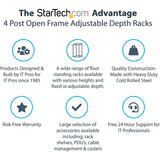 StarTech.com 4-Post 25U Mobile Open Frame Server Rack, 19in Network Rack with Casters, Rolling Rack for Computer/AV/Data/IT Equipment 