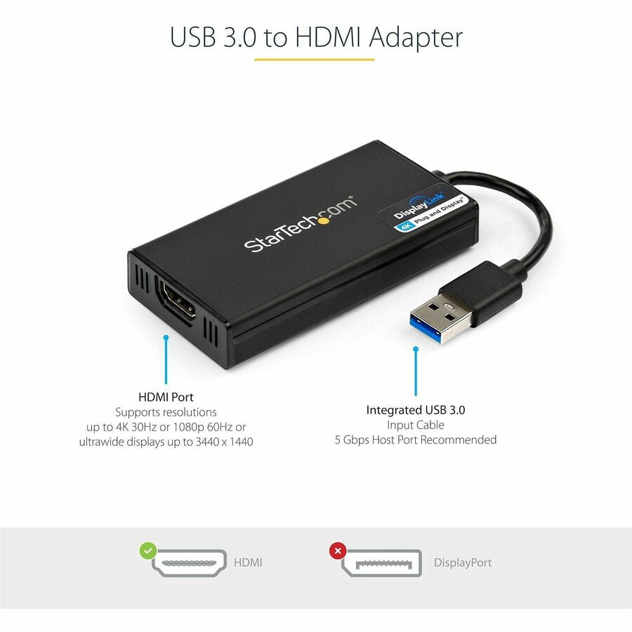 Adaptateur USB 3.0 vers HDMI StarTech.com, 4K 30 Hz UHD, adaptateur d'affichage USB vers HDMI, carte vidéo/graphique externe pour Mac et Windows