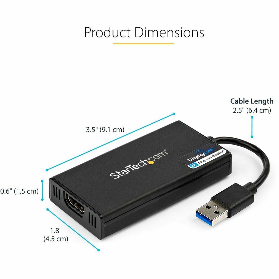 Adaptateur USB 3.0 vers HDMI StarTech.com, 4K 30 Hz UHD, adaptateur d'affichage USB vers HDMI, carte vidéo/graphique externe pour Mac et Windows