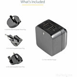 Chargeur mural USB de voyage StarTech.com - 2 ports - Noir - Adaptateur de voyage universel - Adaptateur secteur international - Chargeur USB