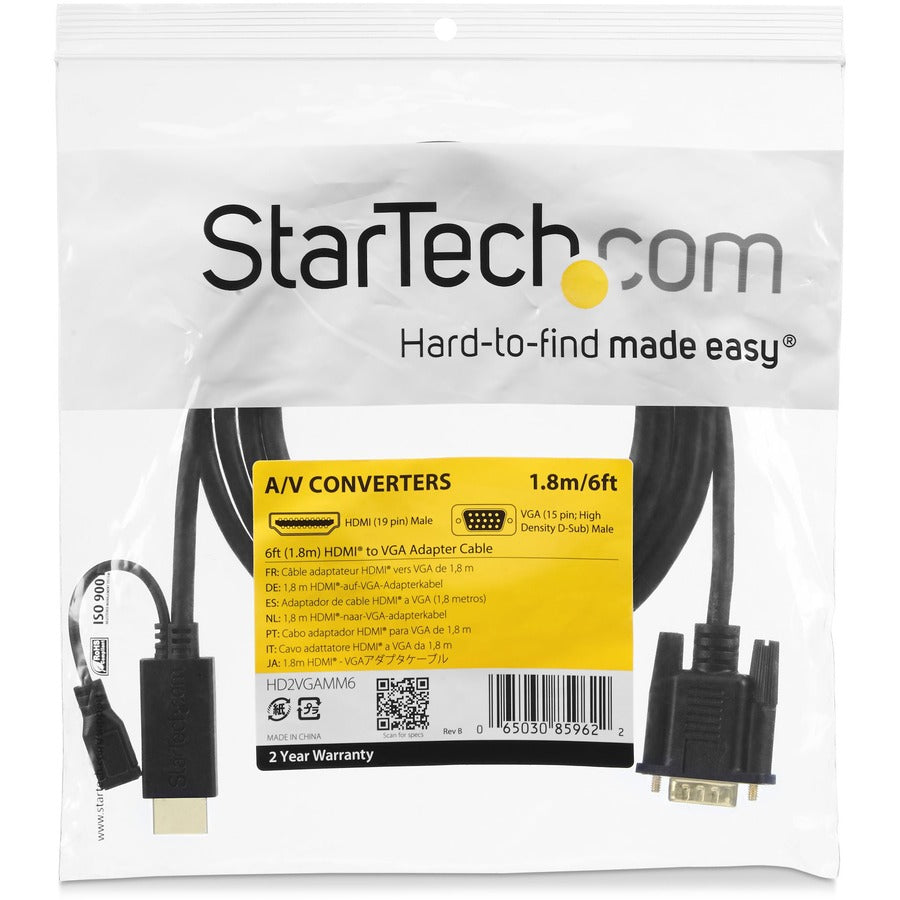 Câble HDMI vers VGA StarTech.com - 3 m - 1080p - 1920 x 1200 - Câble HDMI actif - Câble moniteur - Câble ordinateur