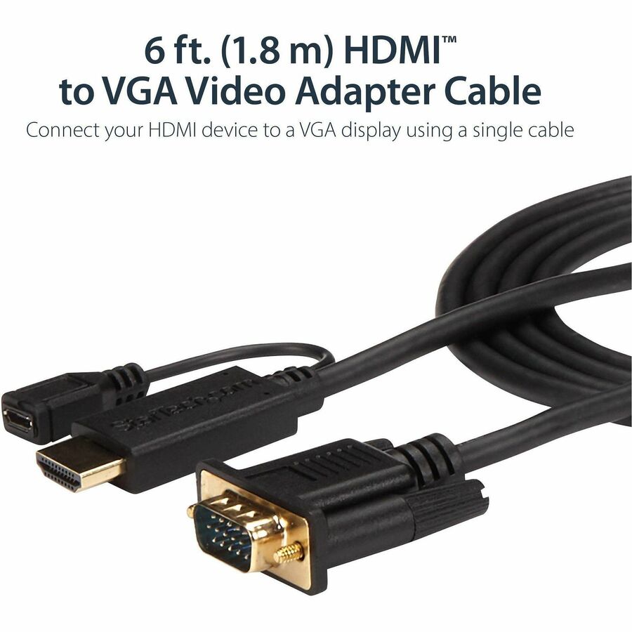 StarTech.com HDMI to VGA Cable - 6 ft / 2m - 1080p - 1920 x 1200 - Active HDMI Cable - Monitor Cable - Computer Cable 