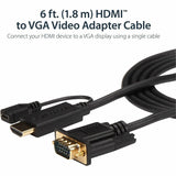StarTech.com HDMI to VGA Cable - 6 ft / 2m - 1080p - 1920 x 1200 - Active HDMI Cable - Monitor Cable - Computer Cable 
