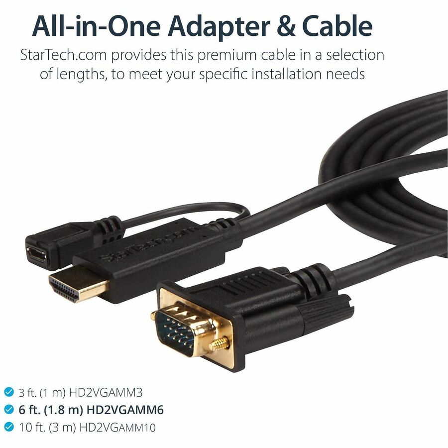 StarTech.com HDMI to VGA Cable - 6 ft / 2m - 1080p - 1920 x 1200 - Active HDMI Cable - Monitor Cable - Computer Cable 