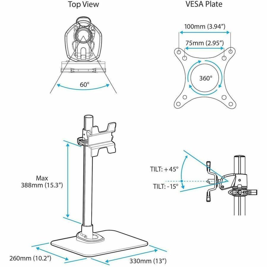 StarTech.com Single Monitor Stand, For up to 34" (30.9lb/14kg) VESA Mount Monitors, Works with iMac / Apple Cinema Displays, Steel, Silver