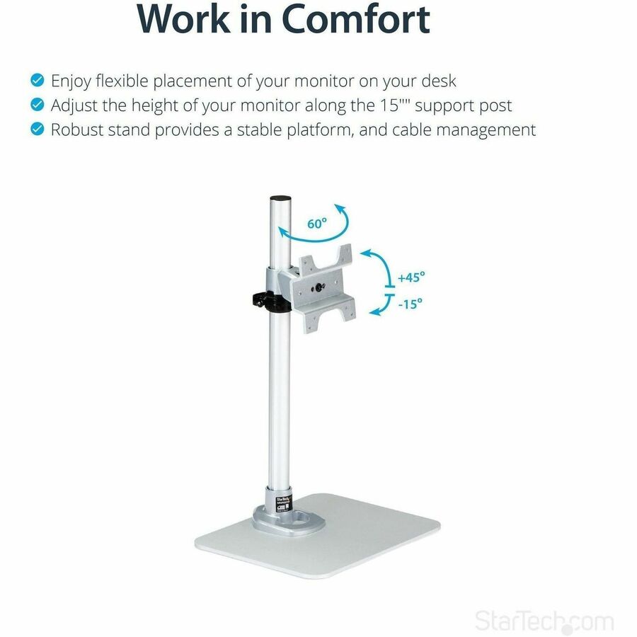 StarTech.com Single Monitor Stand, For up to 34" (30.9lb/14kg) VESA Mount Monitors, Works with iMac / Apple Cinema Displays, Steel, Silver