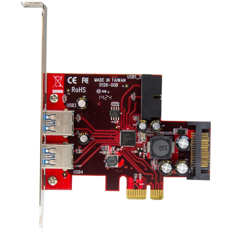 Carte PCI Express USB 3.0 StarTech.com 4 ports - 5 Gbit/s - 2 externes et 2 internes (IDC) - Alimentation SATA