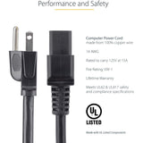 StarTech.com 10ft (3m) Heavy Duty Power Cord, NEMA 5-15P to C19, 15A 125V, 14AWG, Computer Power Cord, Heavy Gauge Power Cable