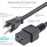 StarTech.com 6ft (1.8m) Heavy Duty Power Cord, NEMA 5-15P to C19, 15A 125V, 14AWG, Computer Power Cord, Heavy Gauge Power Cable