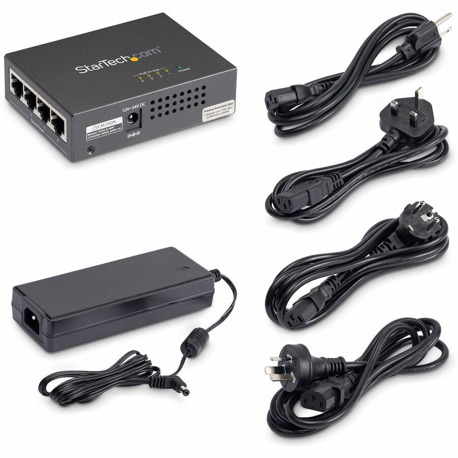 Star Tech.com 4 Port Gigabit Midspan - PoE+ Injector - 802.3at and 802.3af