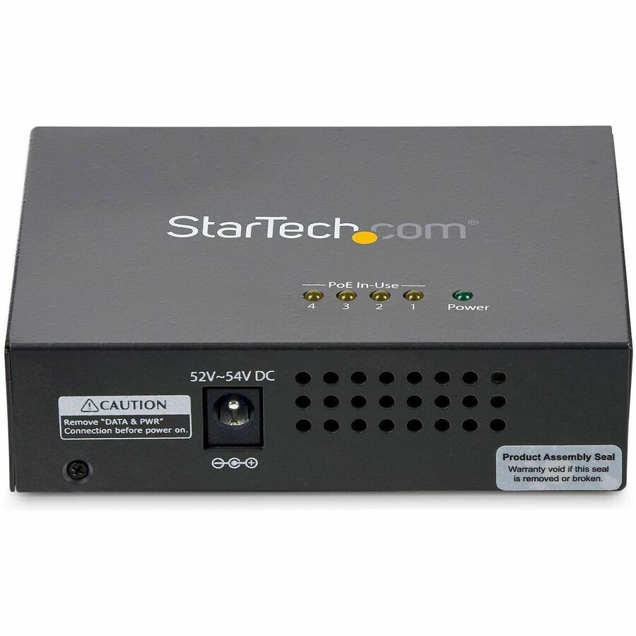 Star Tech.com 4 Port Gigabit Midspan - PoE+ Injector - 802.3at and 802.3af