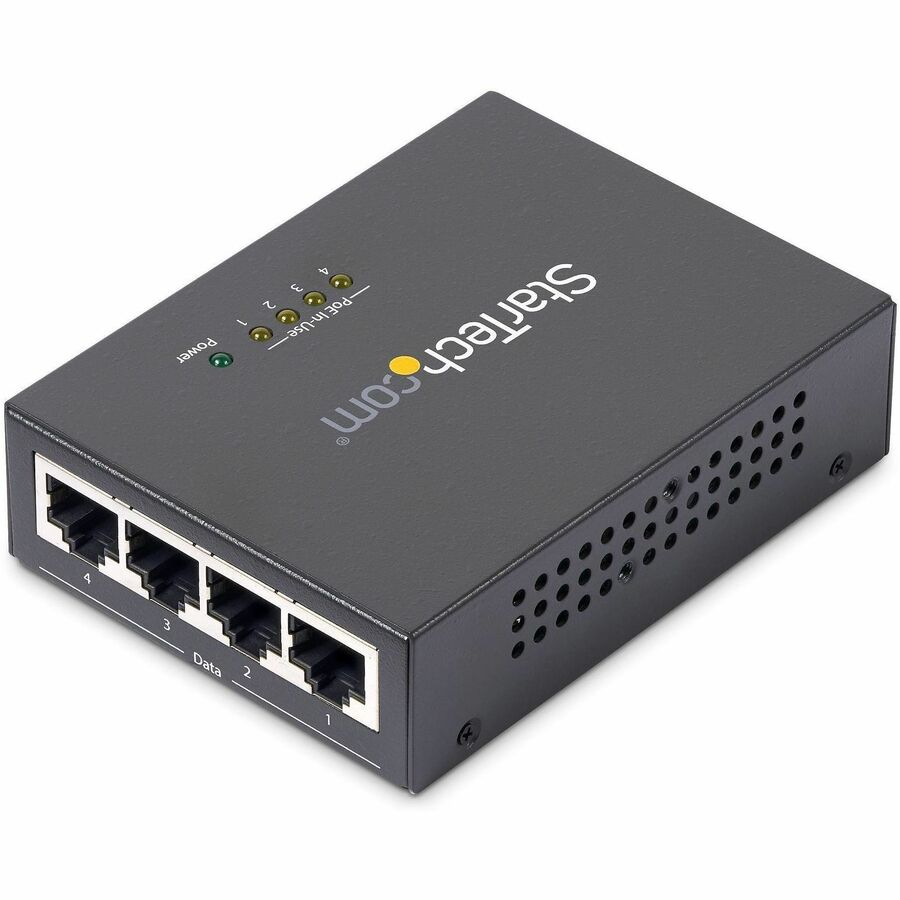 Star Tech.com 4 Port Gigabit Midspan - PoE+ Injector - 802.3at and 802.3af