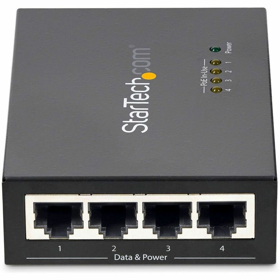 Star Tech.com 4 Port Gigabit Midspan - PoE+ Injector - 802.3at and 802.3af