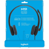 Logitech H151 Stereo Headset with Rotating Boom Mic (Black) - Stereo - 3.5MM AUDIO JACK CONNECTION - Wired - In-Line Control - 22 Ohm - 20 Hz - 20 kHz - Over-the-head - 5.9 ft Cable - Black
