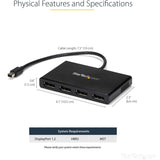 StarTech.com 4-Port Multi Monitor Adapter, Mini DisplayPort 1.2 to DP MST Hub, 4x 1080p, Video Splitter for Extended Desktop Mode, Windows