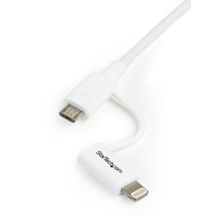 StarTech.com 1m (3ft) Apple Lightning or Micro USB to USB Cable for iPhone / iPod / iPad - White