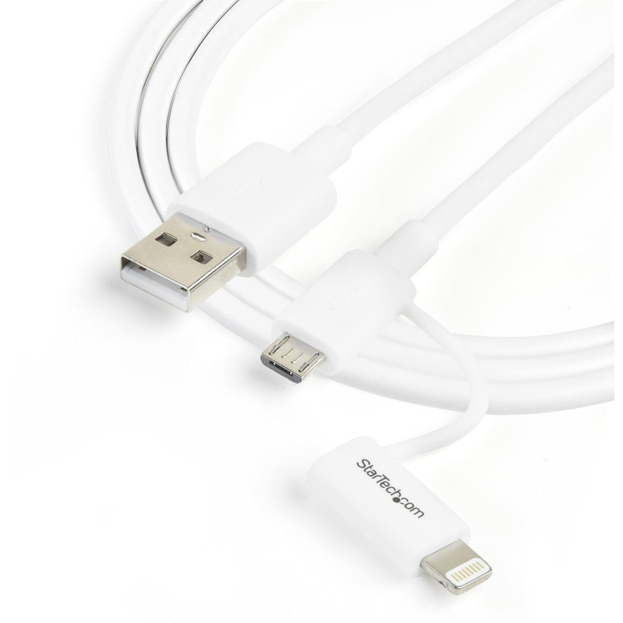 StarTech.com 1m (3ft) Apple Lightning or Micro USB to USB Cable for iPhone / iPod / iPad - White