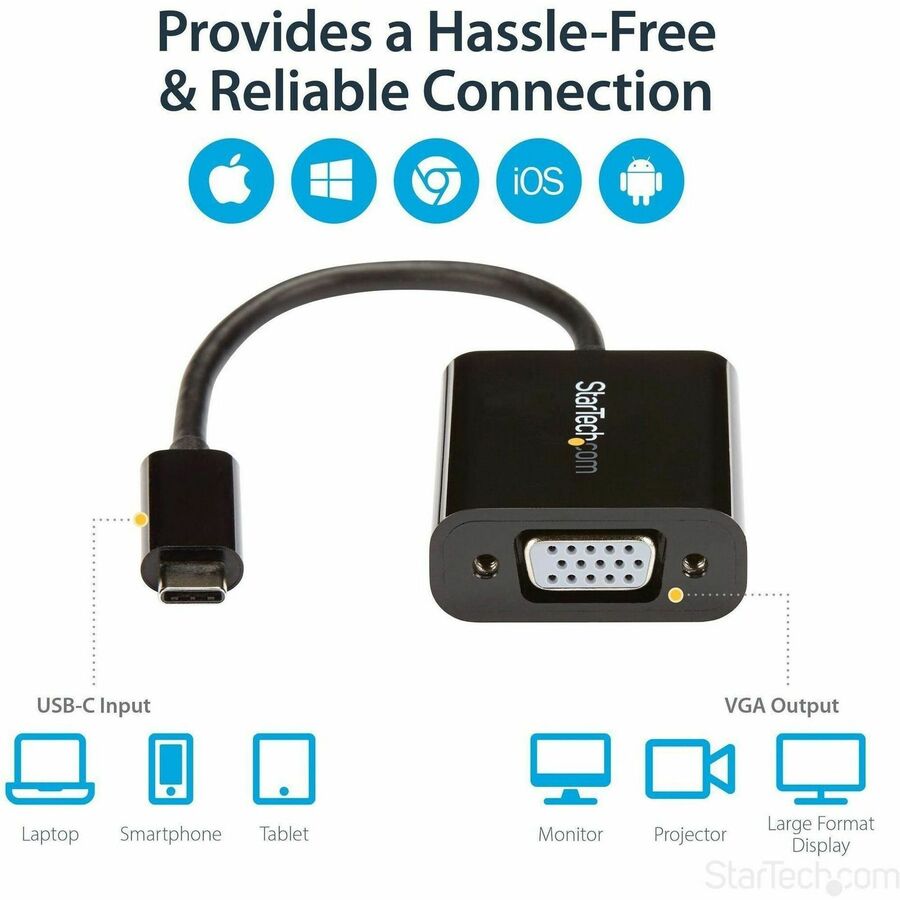 StarTech.com USB-C to VGA Adapter - Thunderbolt 3 Compatible - USB C Adapter - USB Type C to VGA Dongle Converter 