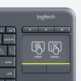 Logitech K400 Plus Wireless Touch TV Keyboard With Easy Media Control and Built-in Touchpad, HTPC Keyboard for PC-connected TV, Windows, Android, Chrome OS, Laptop, Tablet (Dark) (French Layout)