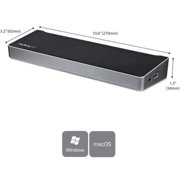 Station d'accueil USB 3.0 StarTech.com pour trois écrans, pour ordinateurs portables (Mac et Windows), port de charge rapide USB, jusqu'à 4K (USB3DOCKH2DP)