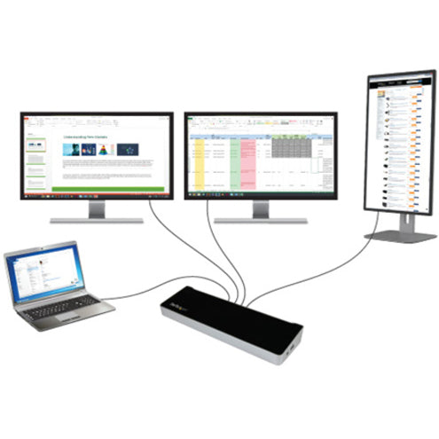 Station d'accueil USB 3.0 StarTech.com pour trois écrans, pour ordinateurs portables (Mac et Windows), port de charge rapide USB, jusqu'à 4K (USB3DOCKH2DP)