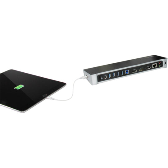 Station d'accueil USB 3.0 StarTech.com pour trois écrans, pour ordinateurs portables (Mac et Windows), port de charge rapide USB, jusqu'à 4K (USB3DOCKH2DP)