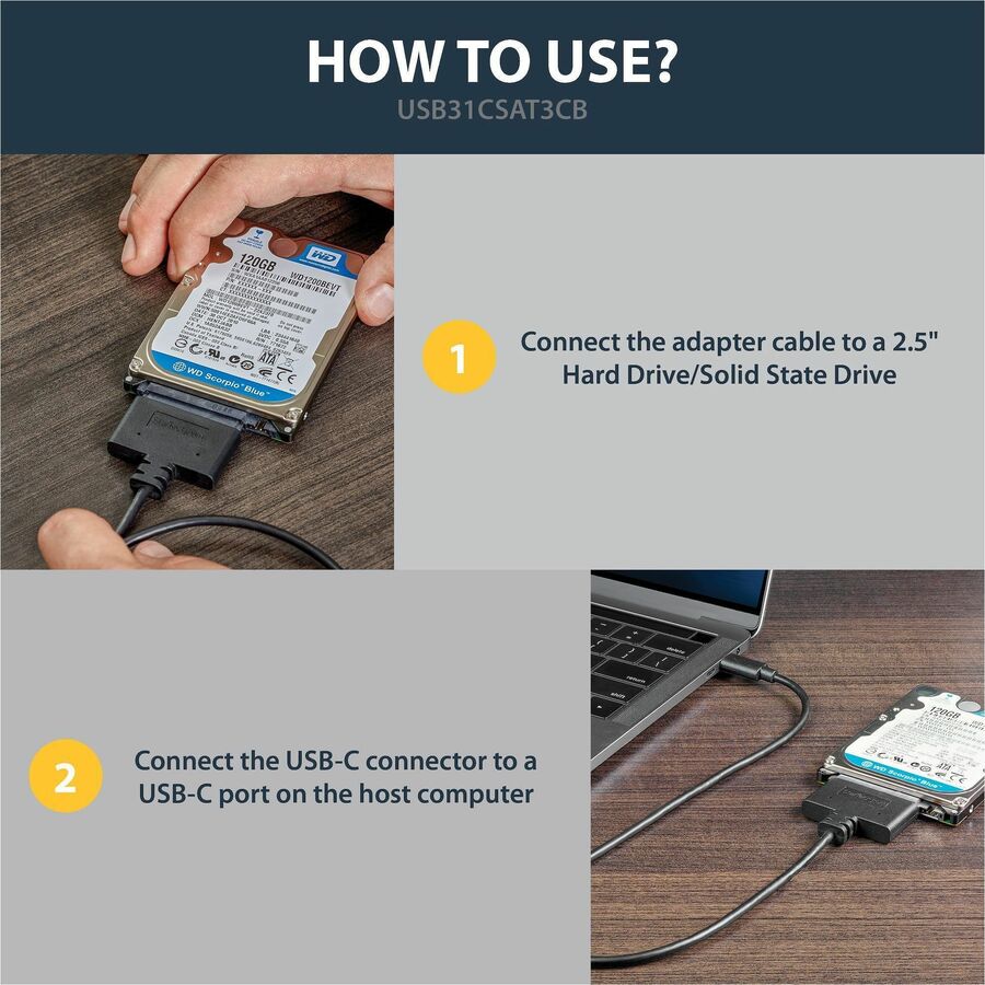 StarTech.com USB C To SATA Adapter - for 2.5" SATA Drives - UASP - External Hard Drive Cable - USB Type C to SATA Adapter