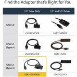 StarTech.com USB C To SATA Adapter - for 2.5" SATA Drives - UASP - External Hard Drive Cable - USB Type C to SATA Adapter