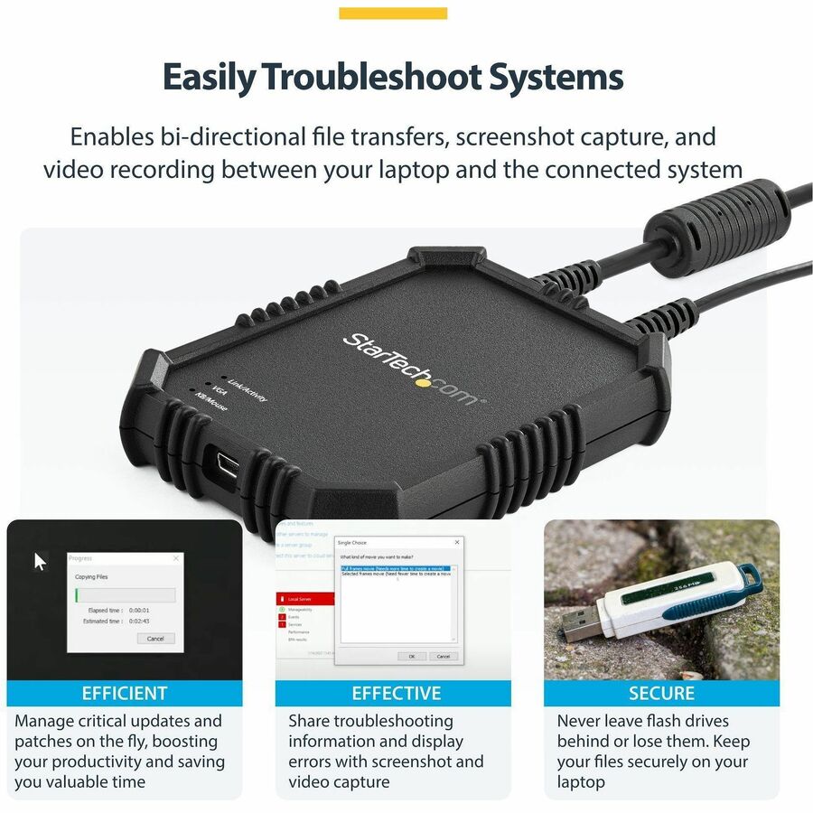 StarTech.com Laptop to Server KVM Console, Rugged USB Crash Cart Adapter with File Transfer and Video Capture, TAA