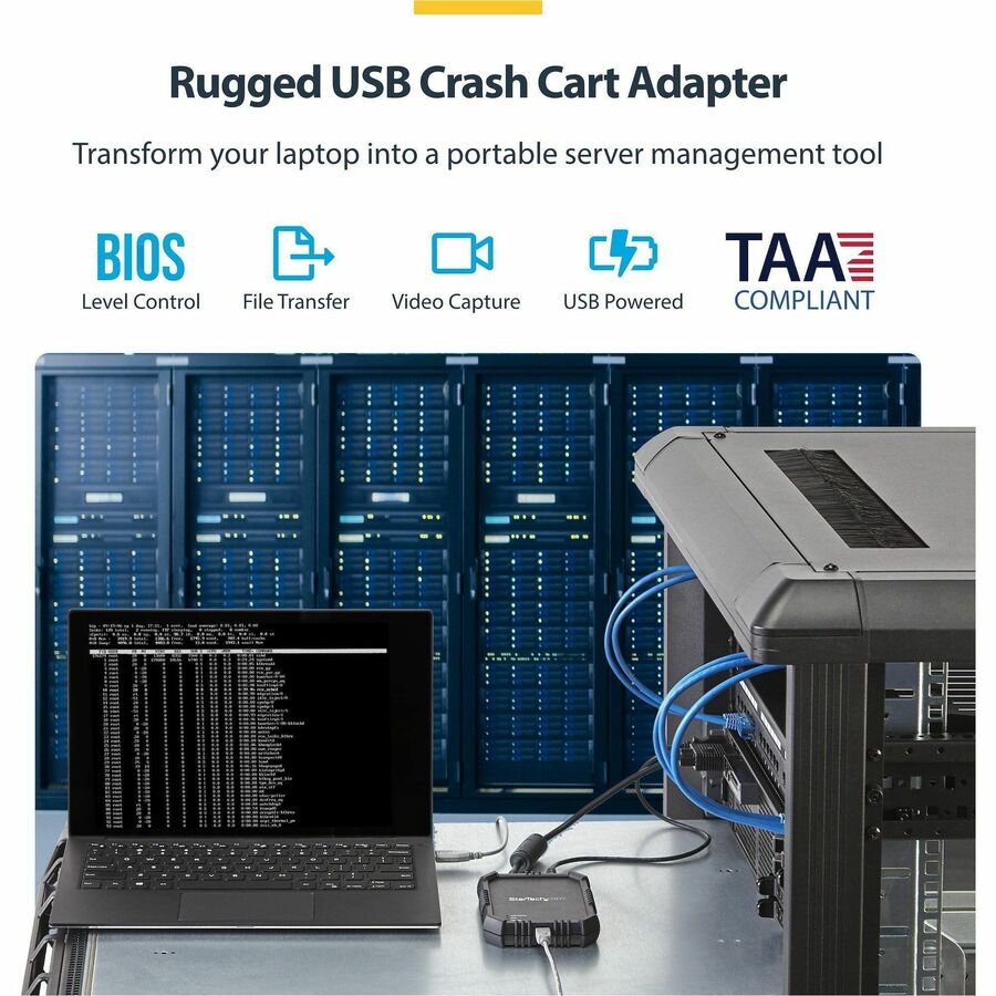 StarTech.com Laptop to Server KVM Console, Rugged USB Crash Cart Adapter with File Transfer and Video Capture, TAA