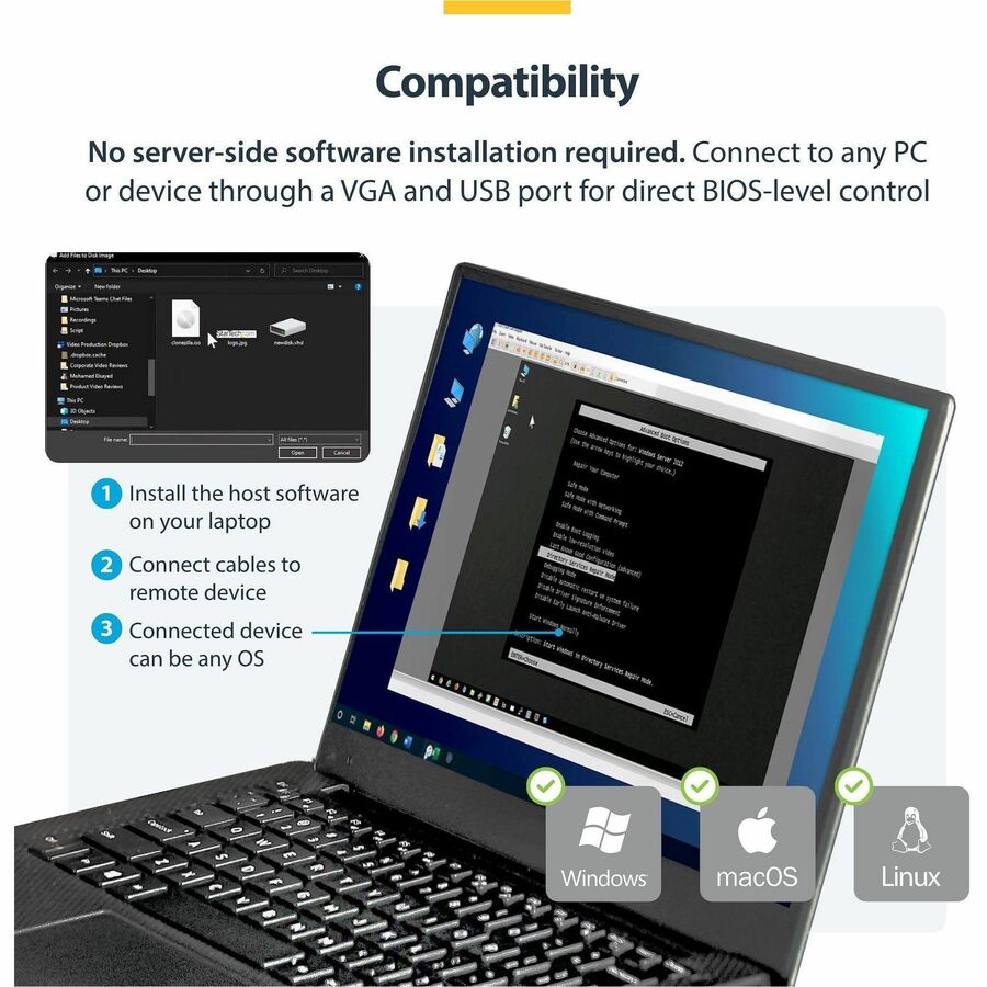 StarTech.com Laptop to Server KVM Console, Rugged USB Crash Cart Adapter with File Transfer and Video Capture, TAA
