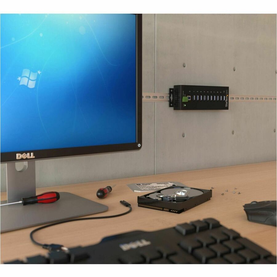 StarTech.com 10 Port Industrial USB 3.0 Hub - ESD and Surge Protection - DIN Rail or Surface-Mountable Metal Housing
