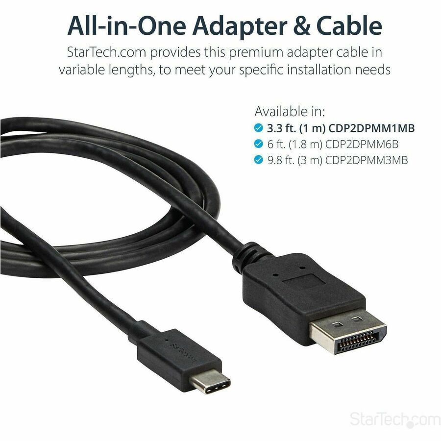 StarTech.com 3ft/1m USB C to DisplayPort 1.2 Cable 4K 60Hz - USB Type-C to DP Video Adapter Monitor Cable HBR2 - TB3 Compatible - Black