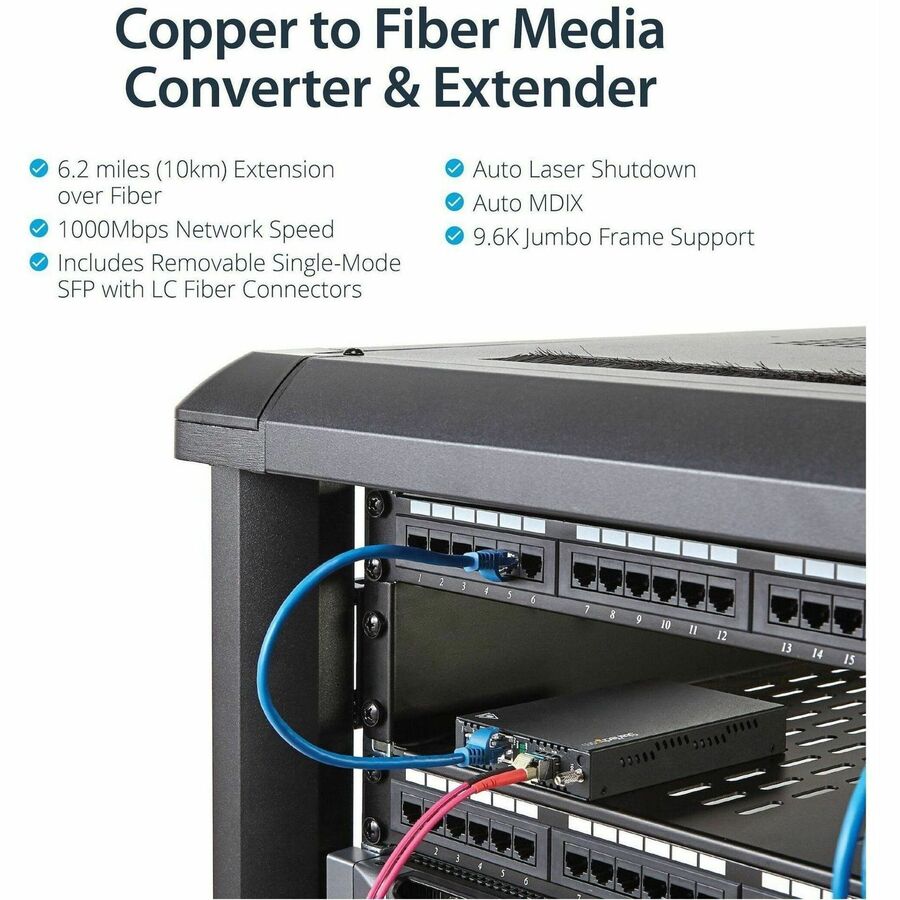 StarTech.com Gigabit Ethernet Copper-to-Fiber Media Converter - SM LC - 10 km - Ethernet Media Converter - GbE Converter