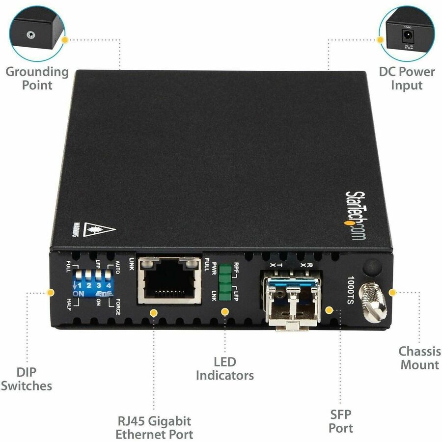 StarTech.com Gigabit Ethernet Copper-to-Fiber Media Converter - SM LC - 10 km - Ethernet Media Converter - GbE Converter