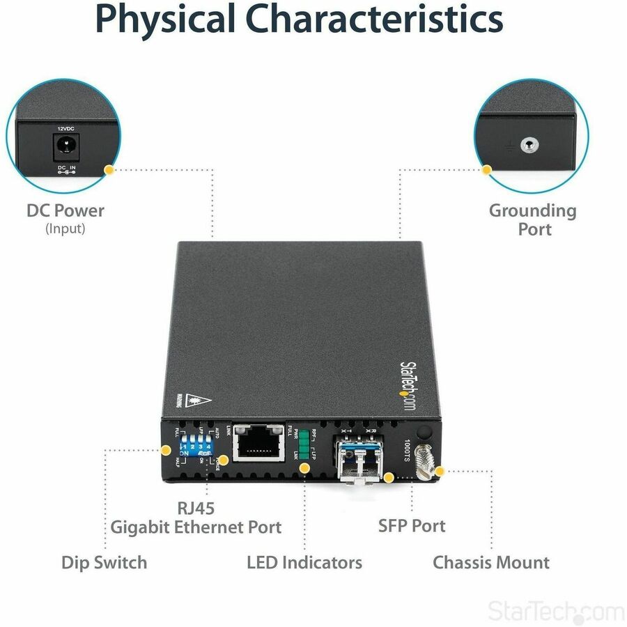 StarTech.com Gigabit Ethernet Copper-to-Fiber Media Converter - SM LC - 20 km - Ethernet Media Converter - GbE Converter
