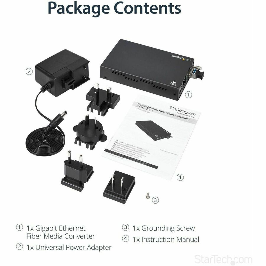 StarTech.com Gigabit Ethernet Copper-to-Fiber Media Converter - SM LC - 20 km - Ethernet Media Converter - GbE Converter