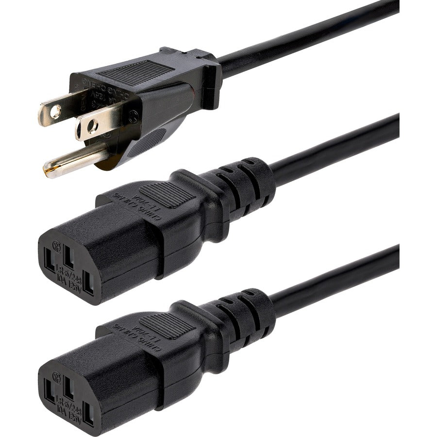 StarTech.com 10ft (3m) Computer Power Y Cord, NEMA 5-15P to C13, 10A 125V, 18AWG, Black Replacement PC Power Cord, TV/Monitor Power Cable