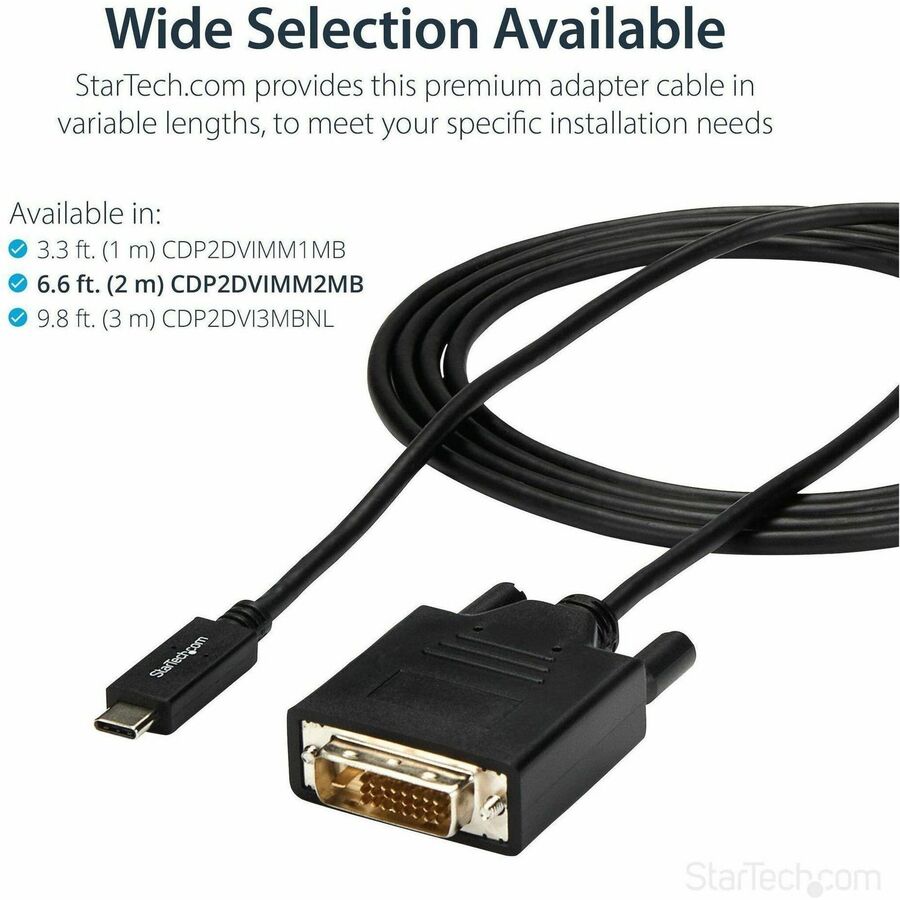 StarTech.com 6.6 ft / 2 m USB-C to DVI Cable - USB Type-C Video Adapter Cable - 1920 x 1200 - Black