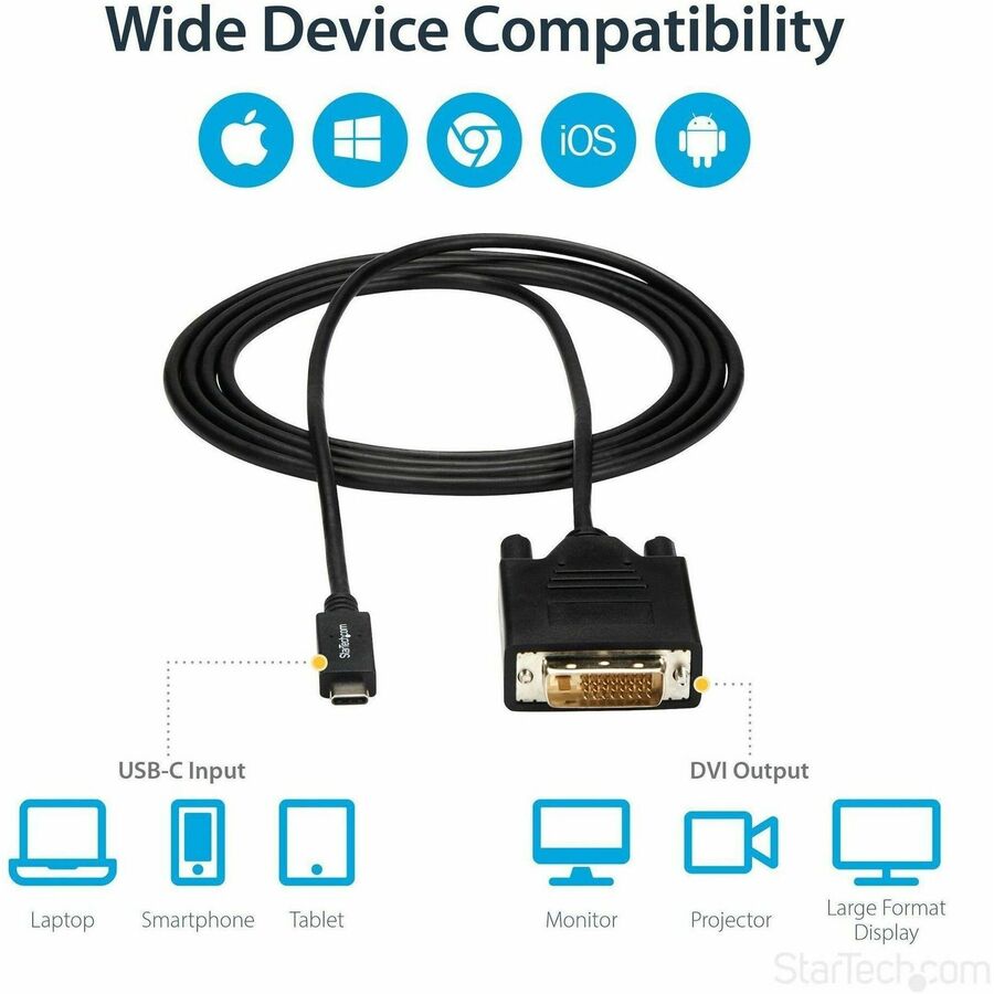 StarTech.com 6.6 ft / 2 m USB-C to DVI Cable - USB Type-C Video Adapter Cable - 1920 x 1200 - Black
