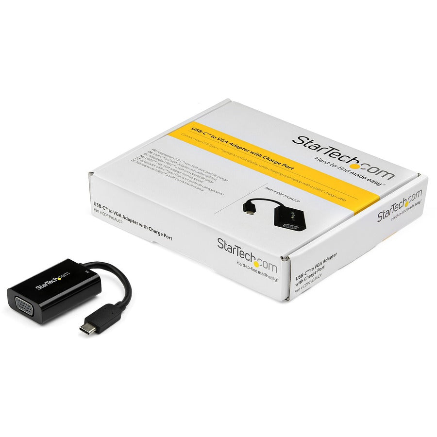 Adaptateur USB-C vers VGA StarTech.com avec alimentation 60 W - Convertisseur vidéo USB-C vers VGA 1080p avec charge - Noir