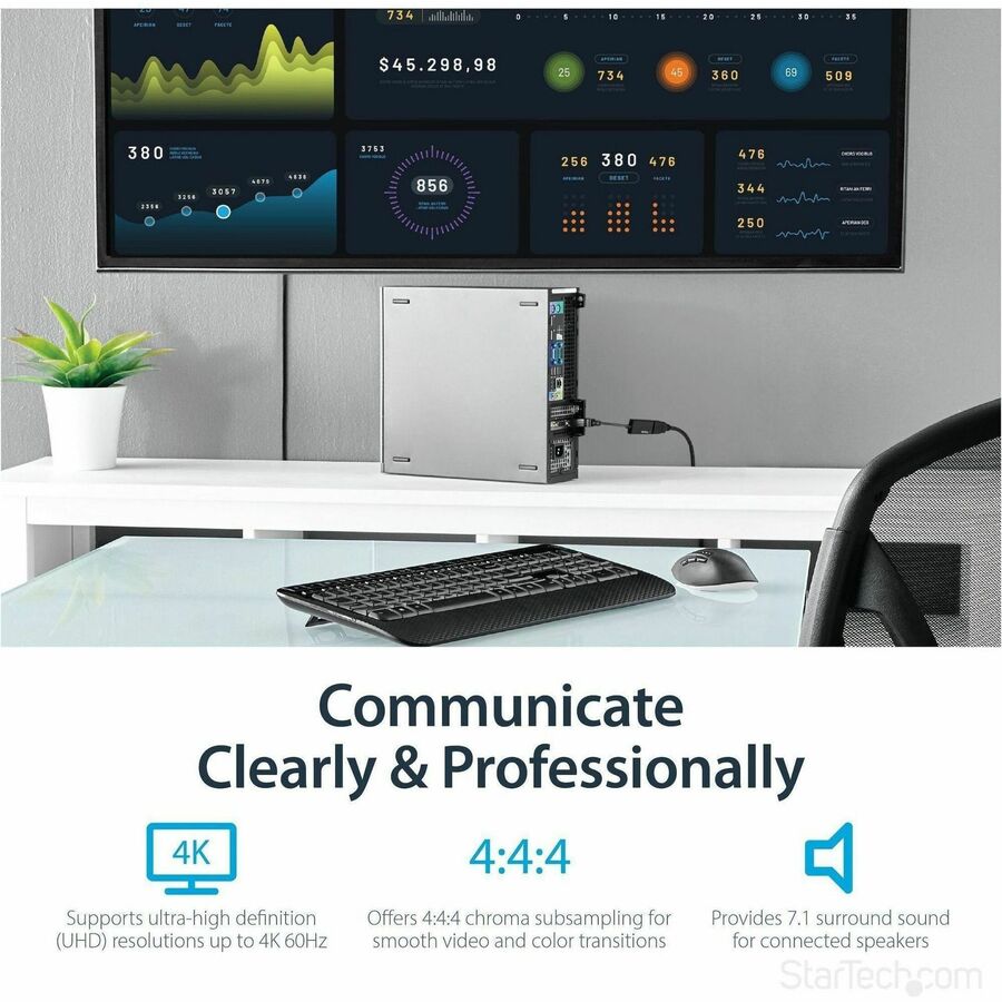 Adaptateur StarTech.com DisplayPort vers HDMI, convertisseur vidéo actif 4K 60 Hz DP 1.4 vers HDMI 2.0 pour moniteur/écran, connecteur DP verrouillable