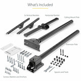 StarTech.com full-motion ceiling TV mount for 32"-75" TVs, height adjustable 8.2'-9.8', tilts -25°, swivels 360°, supports 110lb/50kg.