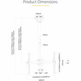 StarTech.com full-motion ceiling TV mount for 32"-75" TVs, height adjustable 8.2'-9.8', tilts -25°, swivels 360°, supports 110lb/50kg.