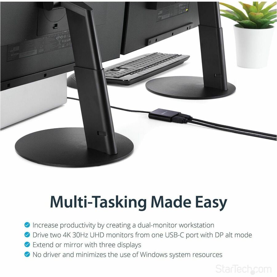 StarTech.com USB-C to Dual HDMI Adapter, USB Type-C Multi-Monitor MST Hub, Dual 4K 30Hz HDMI Laptop Display Extender/Splitter, Windows~