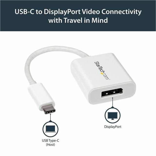 StarTech.com USB C to DisplayPort Adapter 4K 60Hz - USB Type-C to DP 1.4 Monitor Video Converter (DP Alt Mode) - TB3 Compatible - White