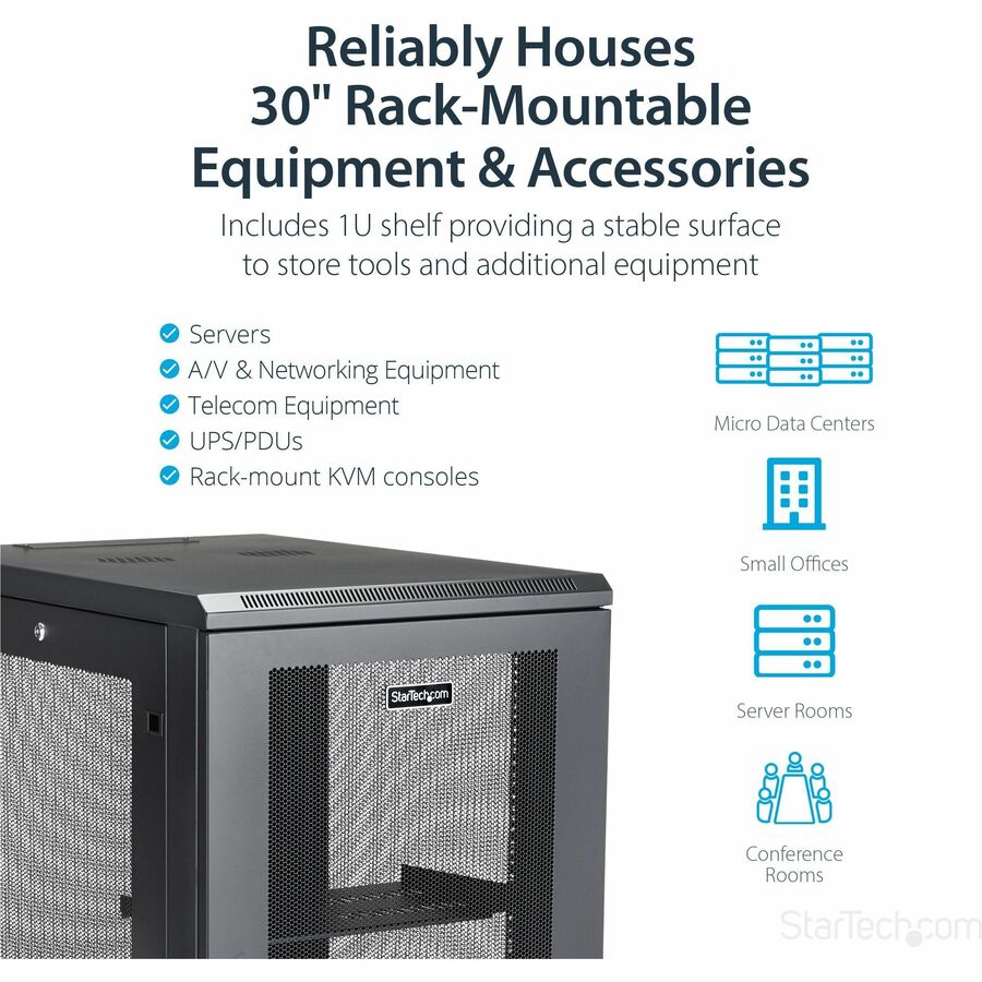 StarTech.com 4-Post 18U Server Rack Cabinet, 19" Data Rack Cabinet for Computer / IT Equipment, Home Network Rack, Half Height Server Rack