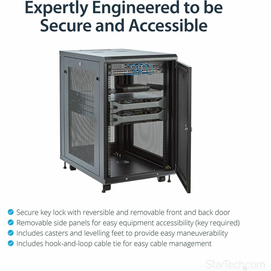 StarTech.com 4-Post 18U Server Rack Cabinet, 19" Data Rack Cabinet for Computer / IT Equipment, Home Network Rack, Half Height Server Rack